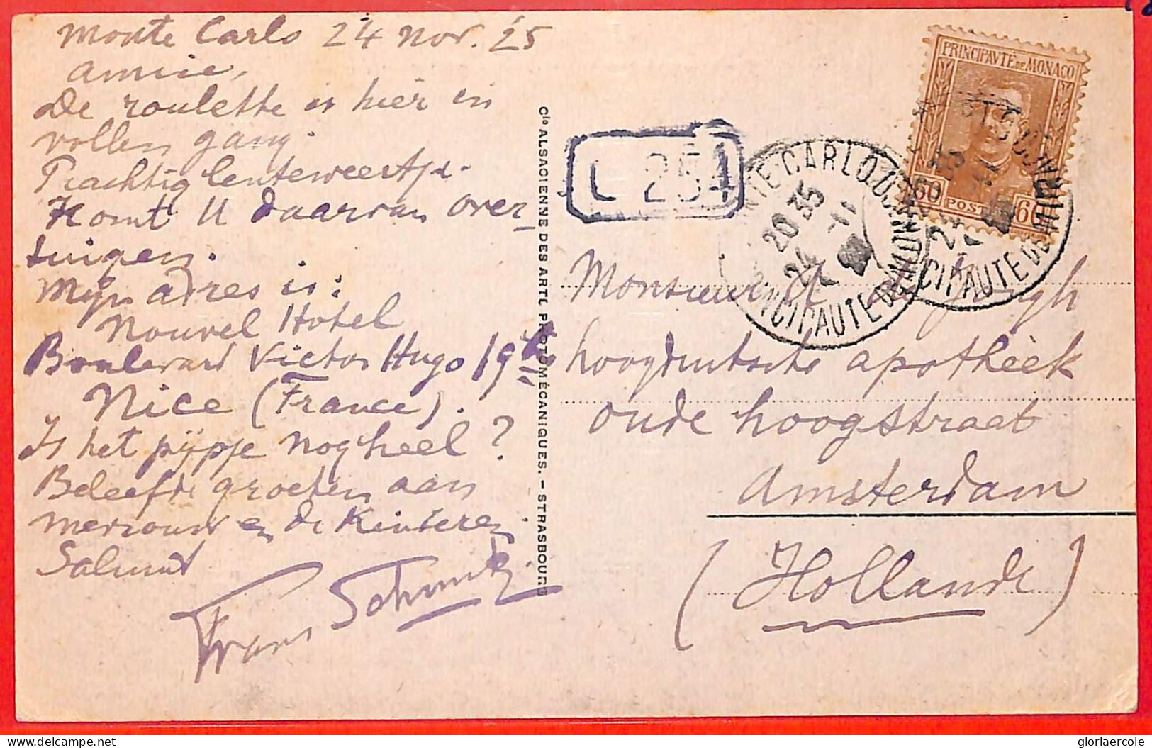 Aa1022 - MONACO - Postal History -  POSTCARD  To The NETHERLANDS  1925 - Brieven En Documenten