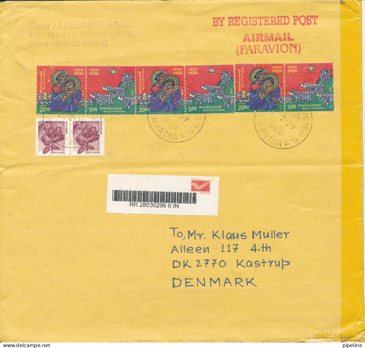 India Cover Sent To Denmark 26-2-2009 Topic Stamps Big Size Cover - Covers & Documents