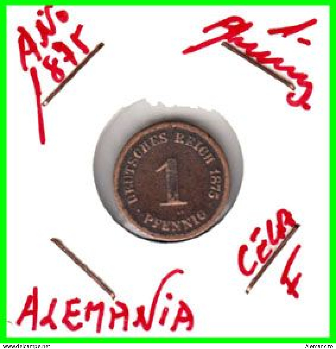 ALEMANIA – GERMANY - IMPERIO MONEDA DE COBRE DIAMETRO 17.5 Mm. DEL AÑO 1875 – CECA-F- KM-1  GOBERNANTE: GUILLERMO I - 1 Pfennig