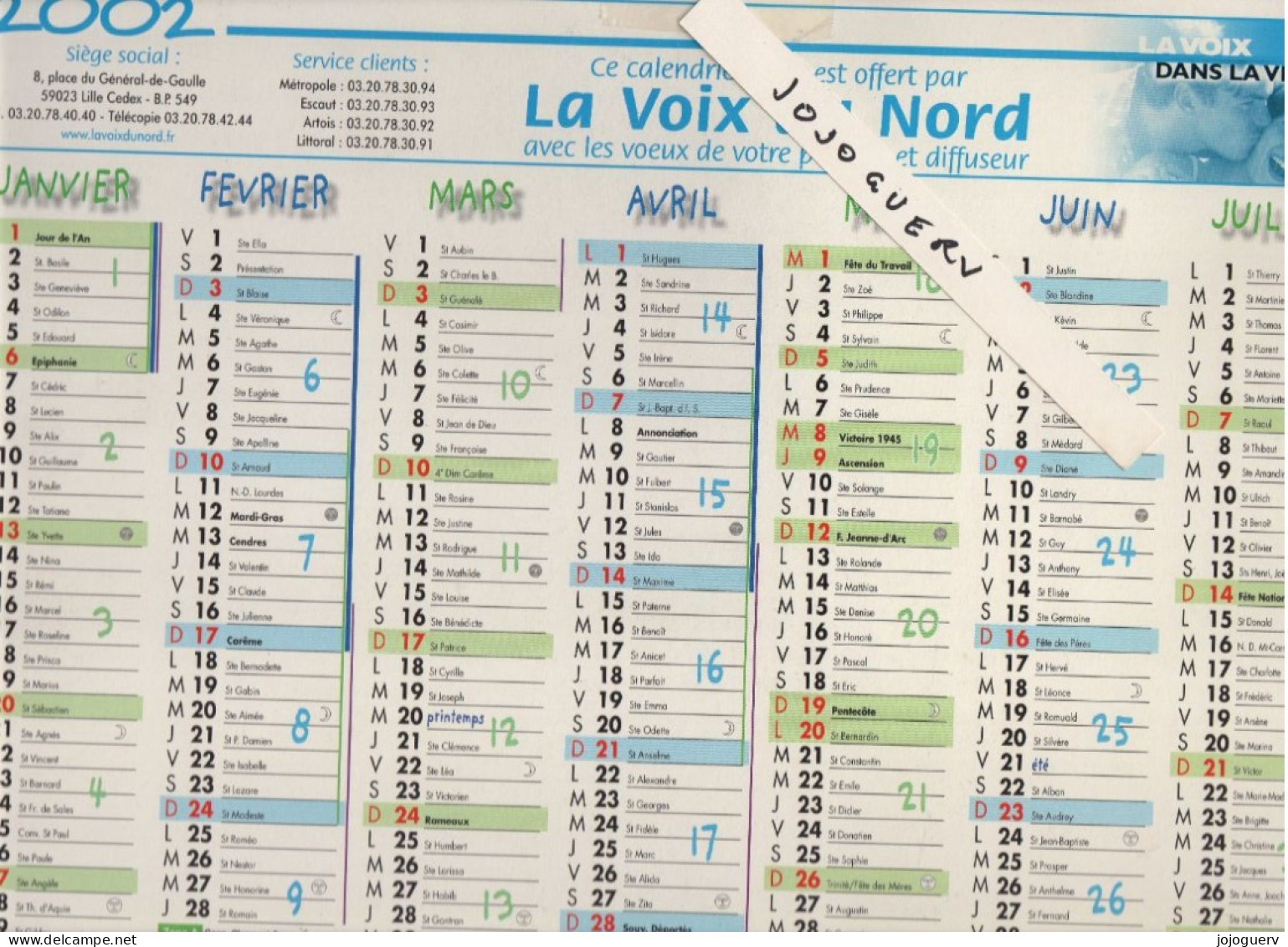 Calendrier Mural 2002 La Voix Du Nord ; Format 33x25 Recto Verso - Grand Format : 1991-00