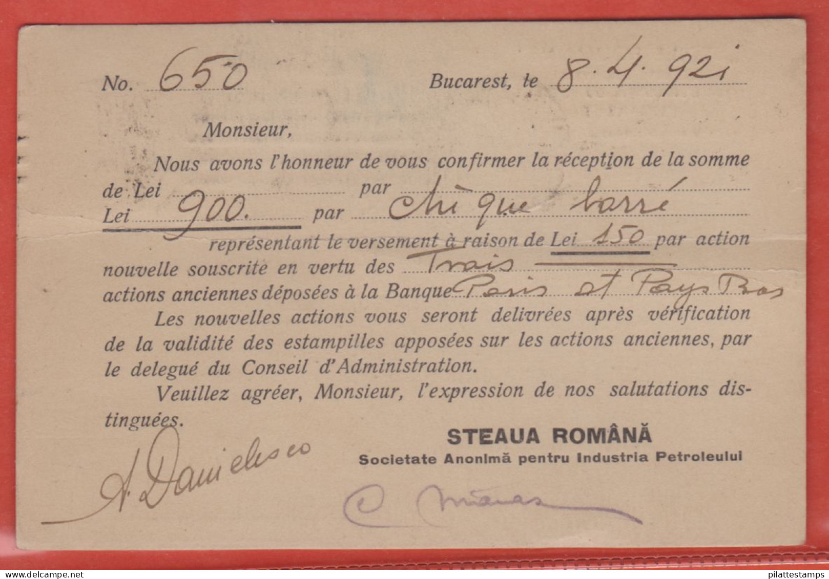 ROUMANIE CARTE INDUSTRIE PETROLIERE DE 1921 DE BUCAREST POUR PARIS FRANCE (PLI) - Marcofilie