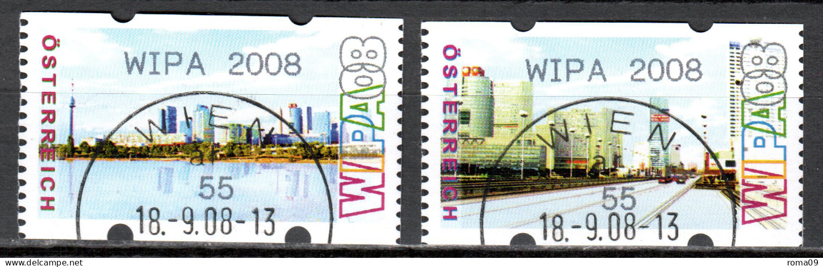 MiNr. ATM 12 + 13  C, Eindruck: „WIPA 2008“; Intern. Briefmarkenausstellung WIPA 2008, Wien: Stadtansichten; Gest. - Vignette [ATM]