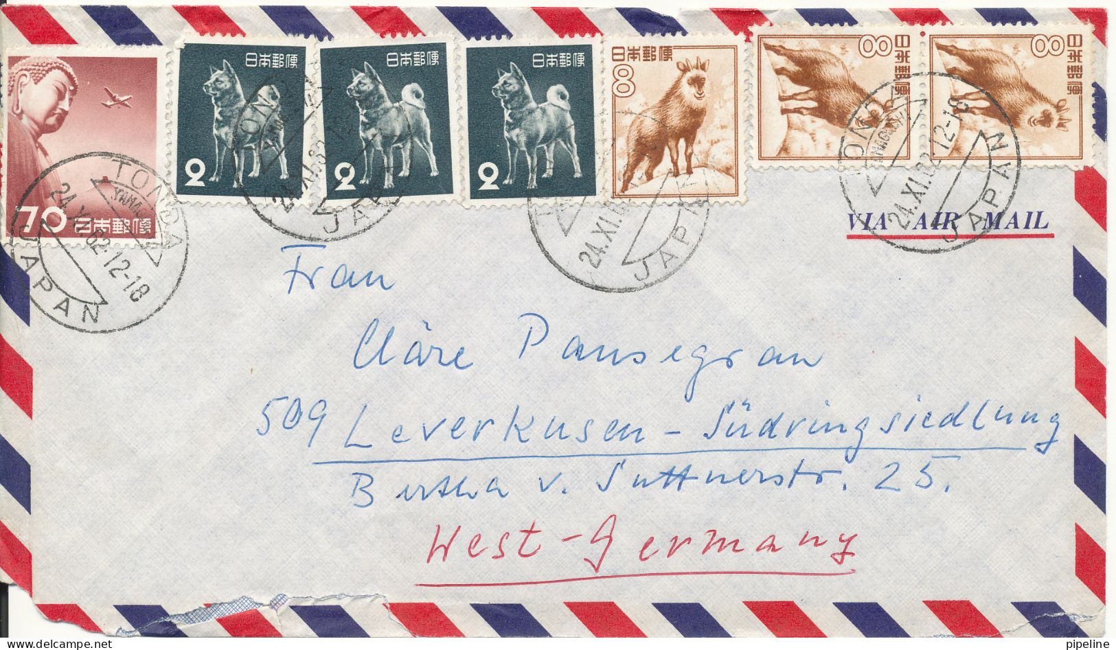 Japan Air Mail Cover Sent To Germany 24-11-1962 Topic Stamps - Brieven En Documenten
