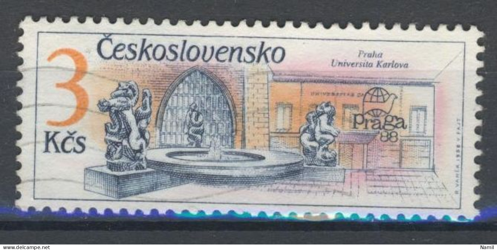 Tchécoslovaquie 1988 Mi 2963 (Yv 2773), Obliteré Varieté Position 20/1 - Abarten Und Kuriositäten