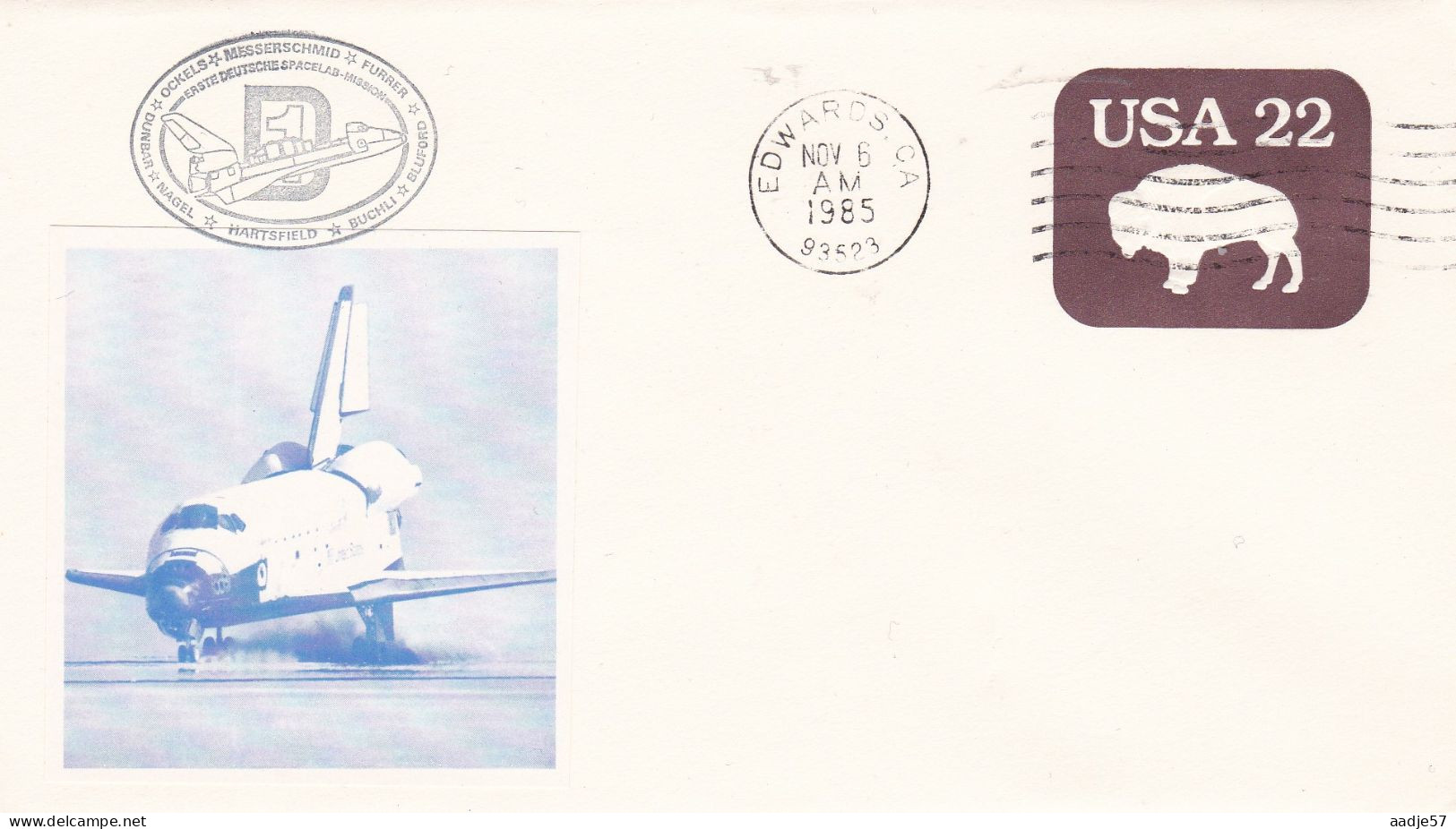 USA  Erste Deutsche Spacelab-mission Ockels / Nagel / Hartsfield / Buchli Bluford / Furrer 06-11-1985 Spec Canc - America Del Nord