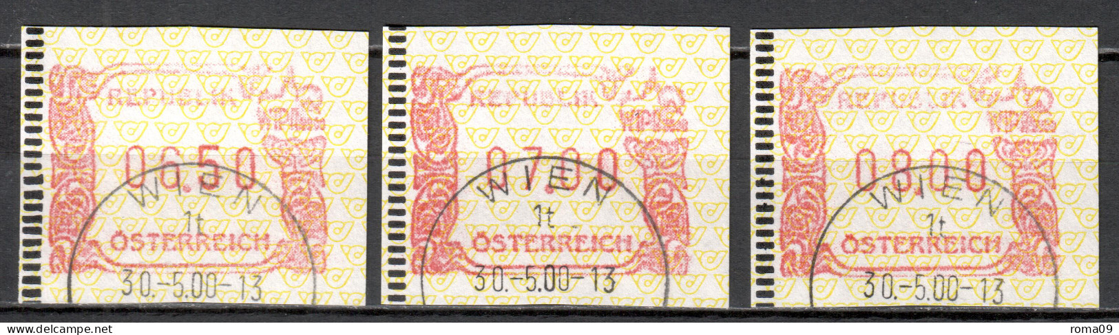 MiNr. ATM 4 (3x), Internationale Briefmarkenausstellung WIPA 2000, Wien; Gestempelt: B - Timbres De Distributeurs [ATM]