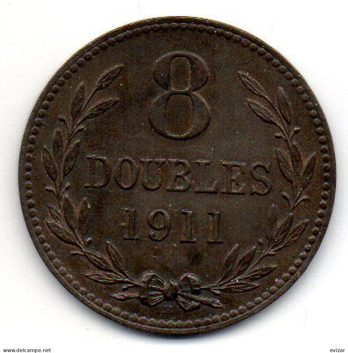 GUERNSEY, 8 Doubles, Copper, Year 1911, KM # 7 - Guernesey