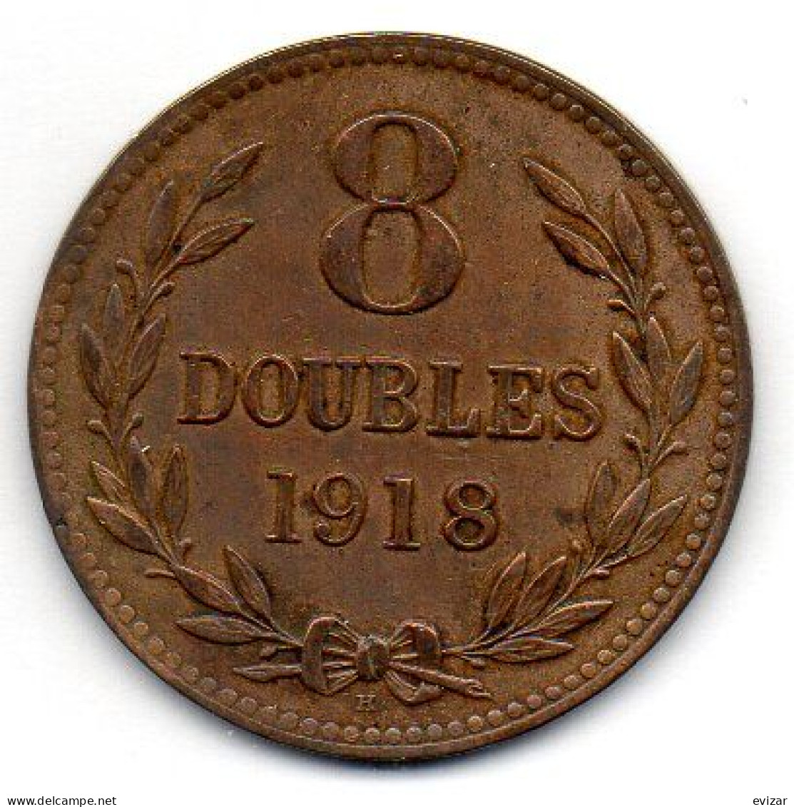 GUERNSEY, 8 Doubles, Copper, Year 1918, KM # 14 - Guernesey