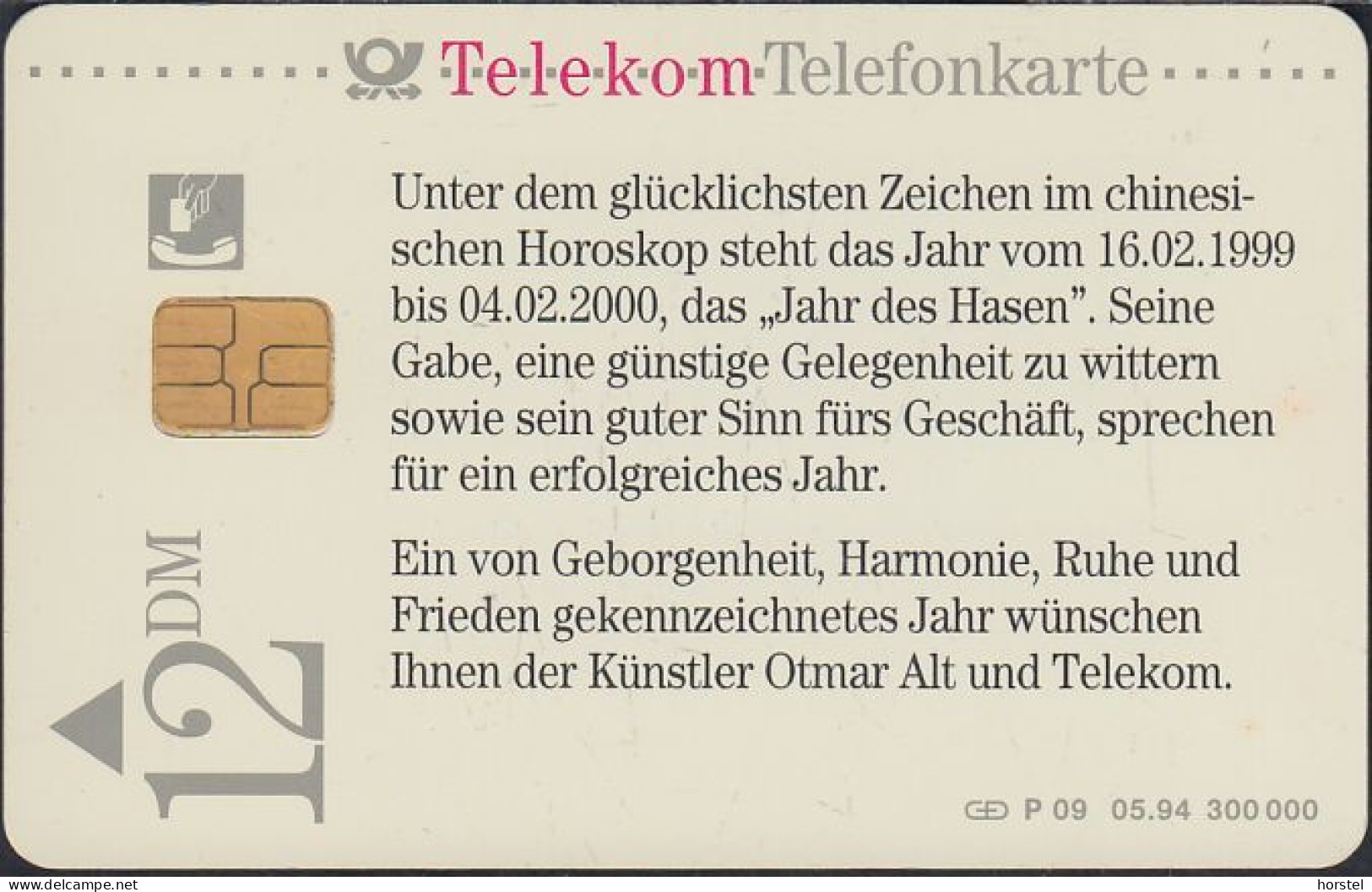 GERMANY P09/94 - Otmar Alt - Horoskop "Jahr Des Hasen" DD:1406 - P & PD-Series: Schalterkarten Der Dt. Telekom