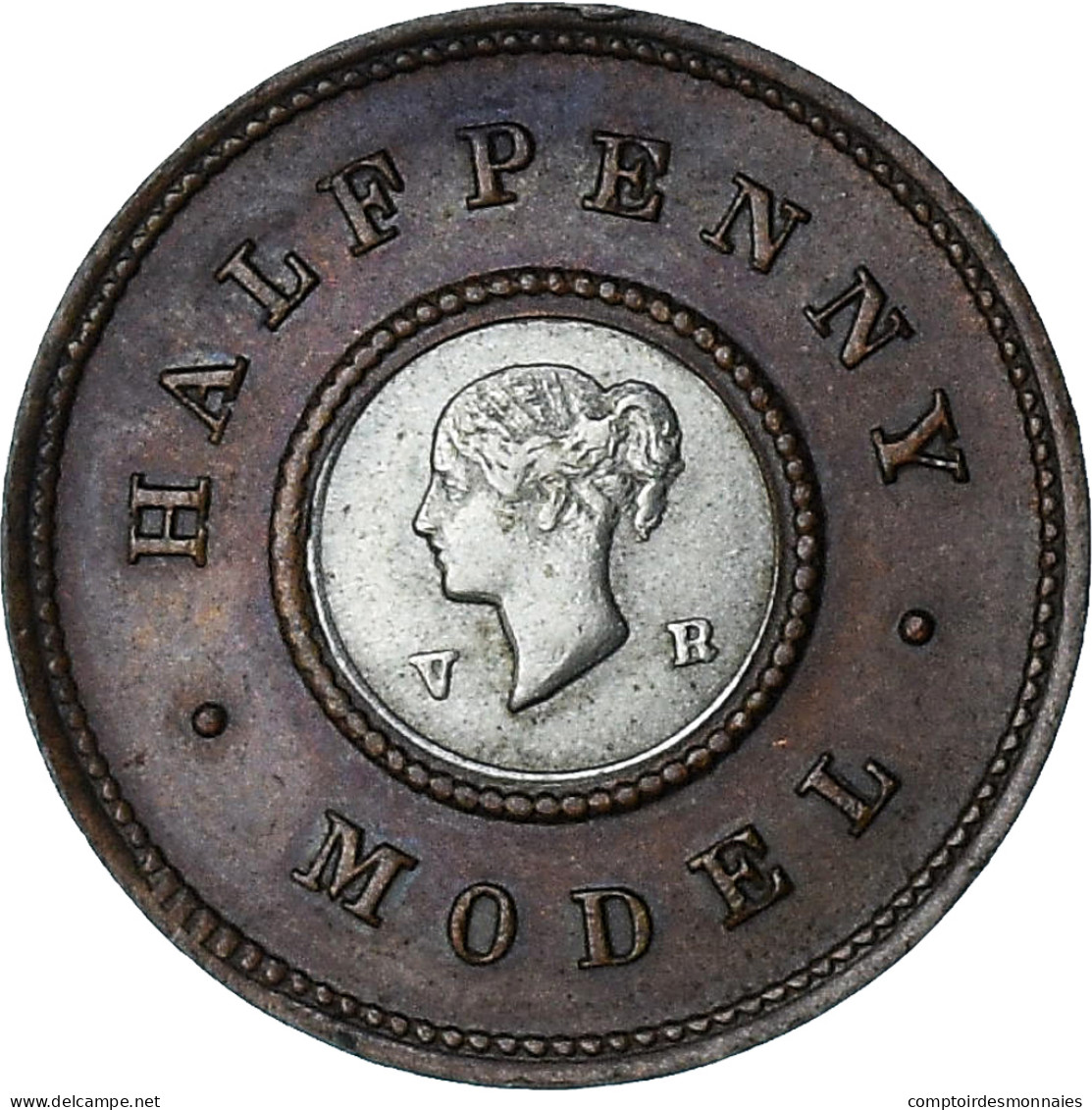 Grande-Bretagne, Victoria, 1/2 Penny Model, ND (1844), TTB+, Bimétallique - C. 1/2 Penny