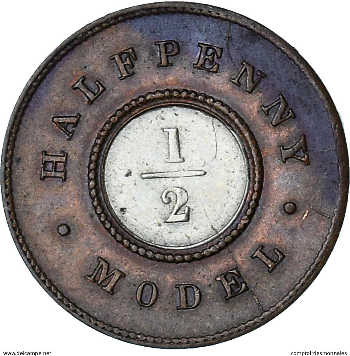 Grande-Bretagne, Victoria, 1/2 Penny Model, ND (1844), TTB+, Bimétallique - C. 1/2 Penny