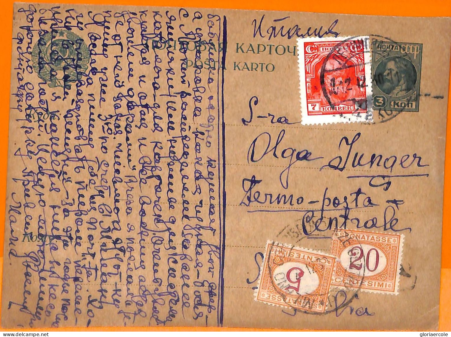 99561 - RUSSIA - Postal History -  STATIONERY CARD To ITALY - TAXED Segnatasse - Cartas & Documentos