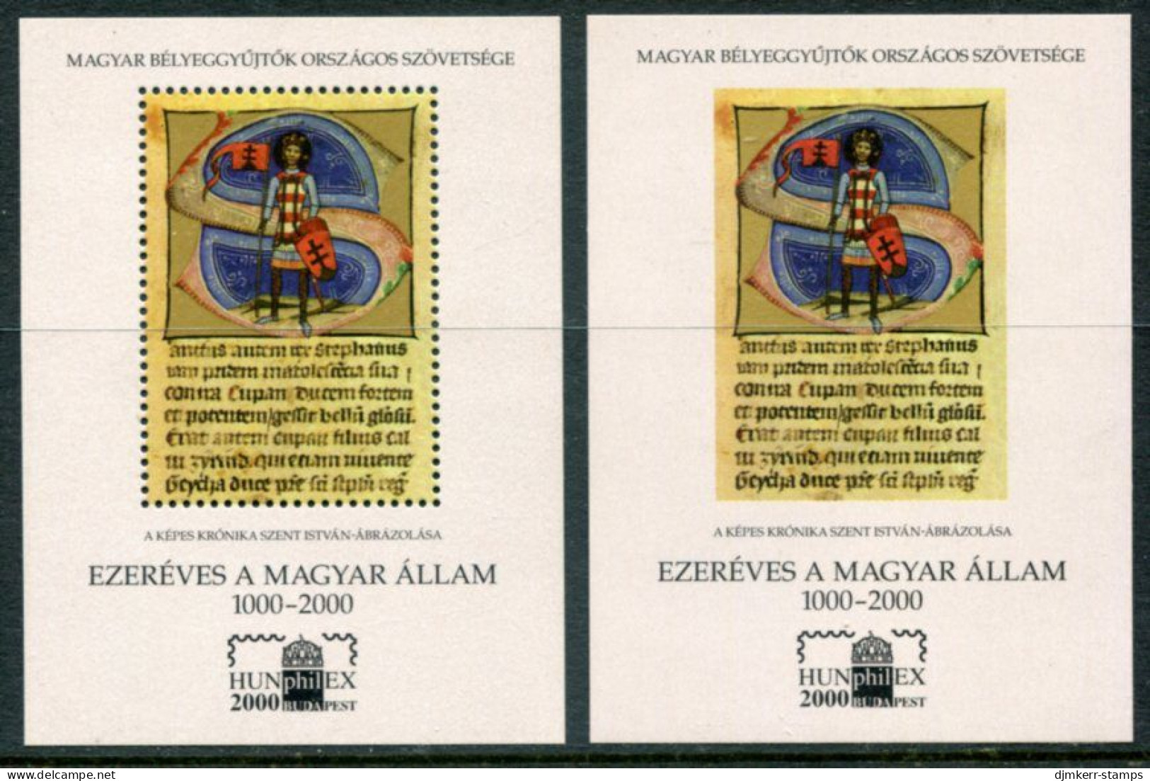 HUNGARY 2000 Millenium: Lluminated Initial From Chronicle Of St. Isztvan Two Blocks MNH / **.. - Foglietto Ricordo