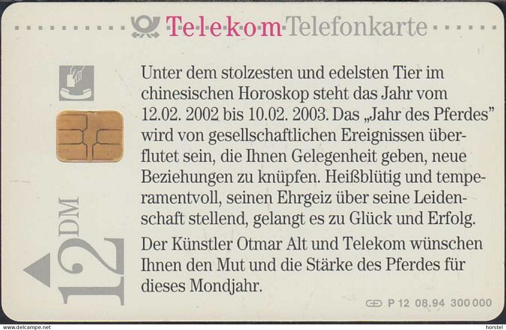 GERMANY P12/94 - Otmar Alt - Horoskop "Jahr Des Pferdes" DD:1408 - P & PD-Series: Schalterkarten Der Dt. Telekom