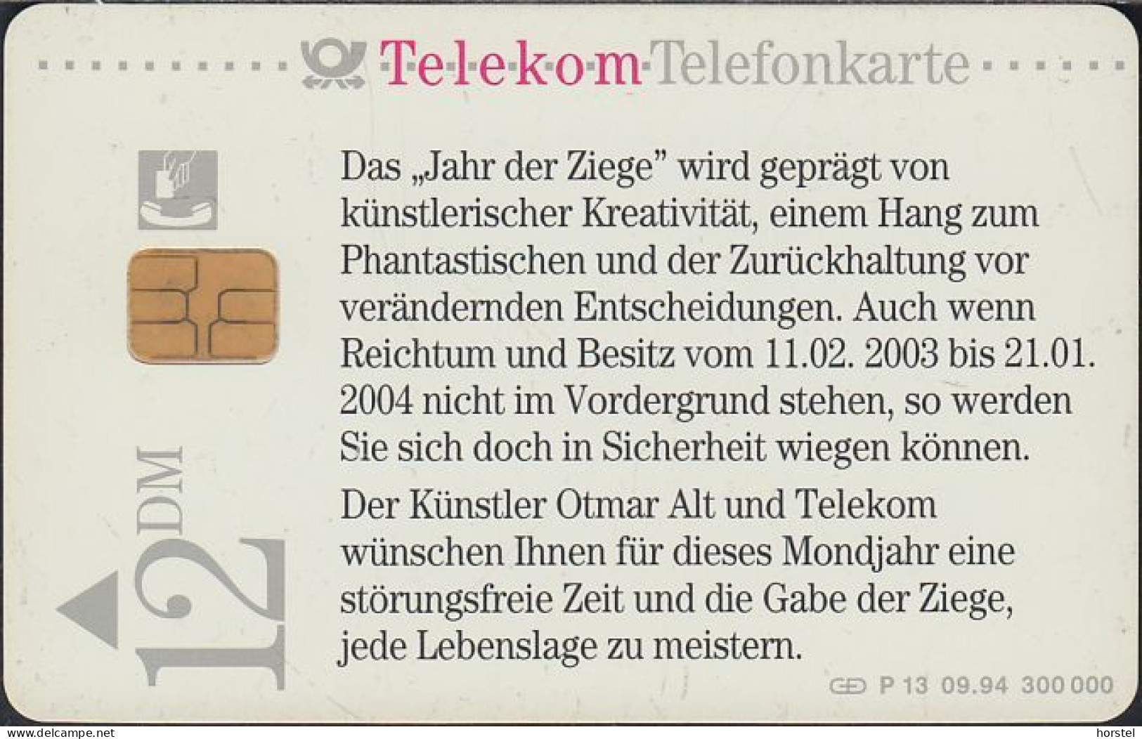 GERMANY P13/94 - Otmar Alt - Horoskop "Jahr Der Ziege" DD:1409 - P & PD-Series: Schalterkarten Der Dt. Telekom