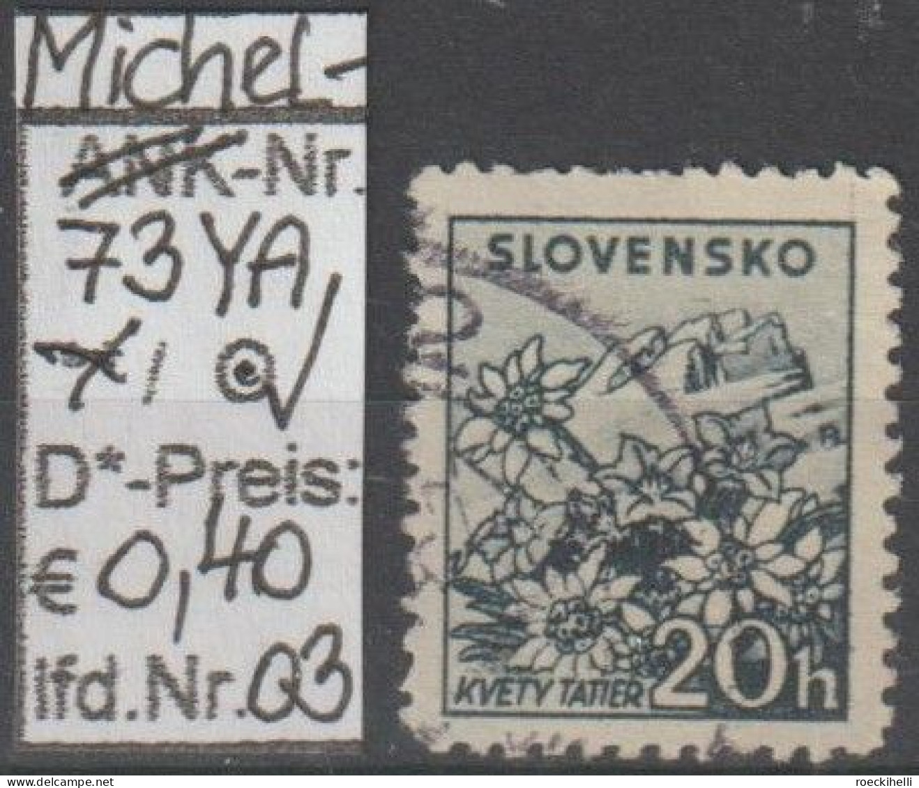 1940/43 - SLOWAKEI - FM/DM "Landschaften" 20 H Dkl'blaugrau - O  Gestempelt - S.Scan (73YAo 01-03 Slowakei) - Used Stamps