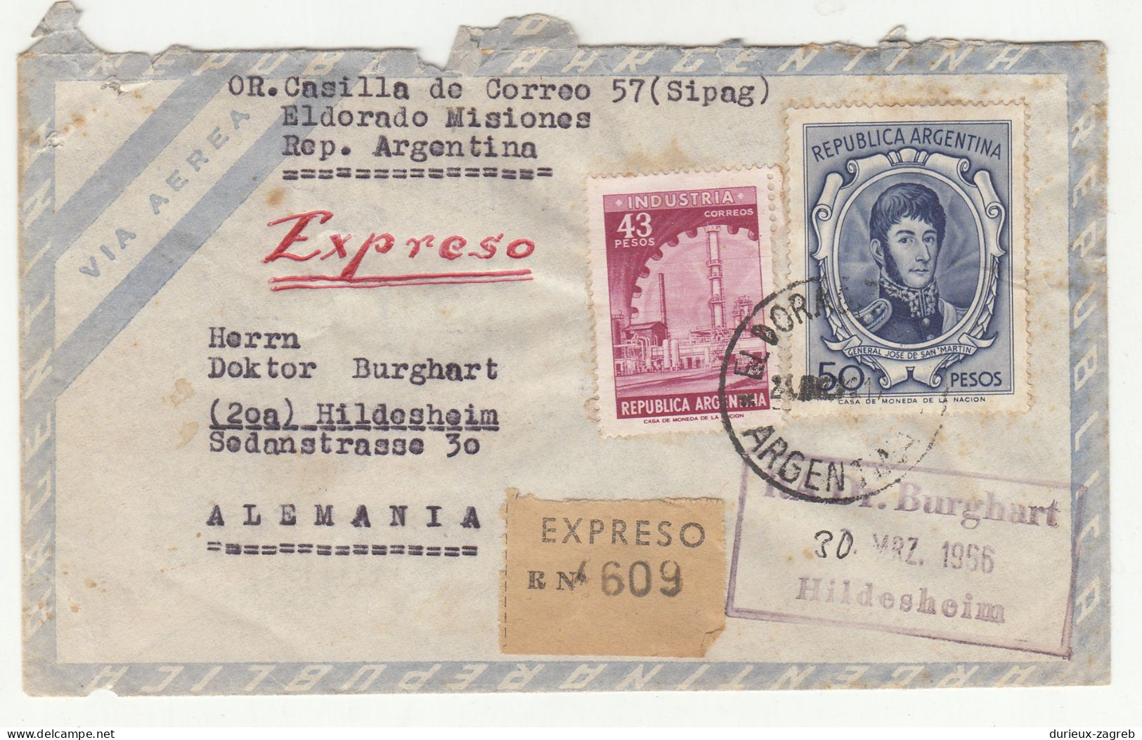 Argentina Air Mail Letter Cover Posted Express 1956 To Germany B231120 - Cartas & Documentos