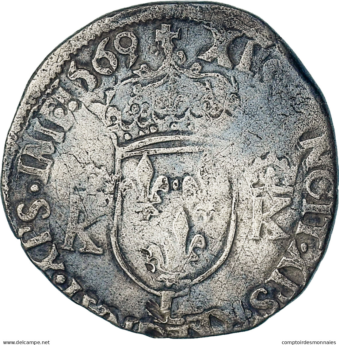 France, Charles IX, Teston Au Deux K Couronnés, 1569, Bayonne, 4th Type, B+ - 1560-1574 Carlo IX