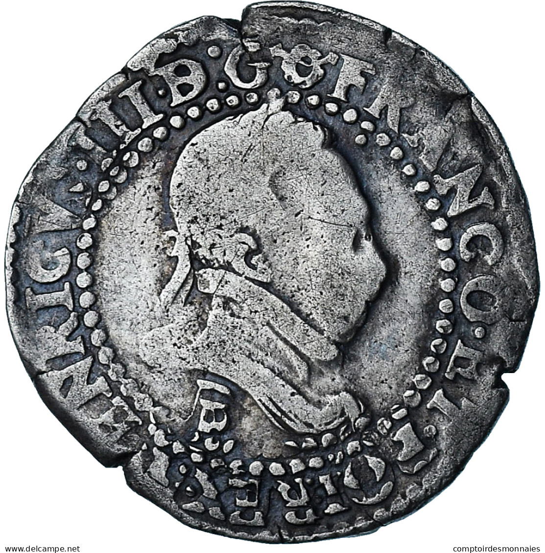 France, Henri III, 1/2 Franc Au Col Plat, 1587, Rouen, TB, Argent, Gadoury:487 - 1574-1589 Enrico III