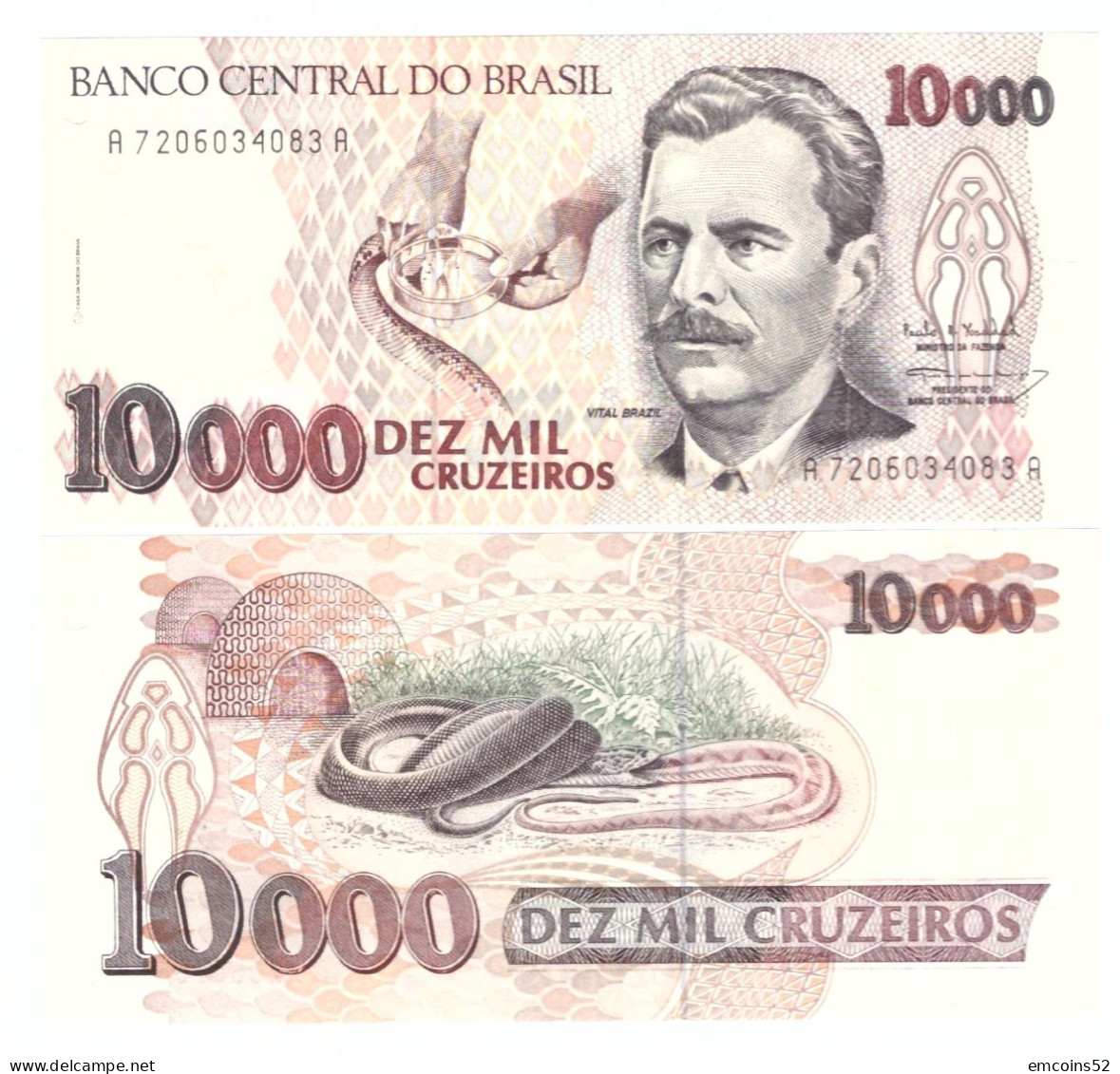 BRAZIL 10000 CRUZEIROS 1993 P-233c UNC - Brésil