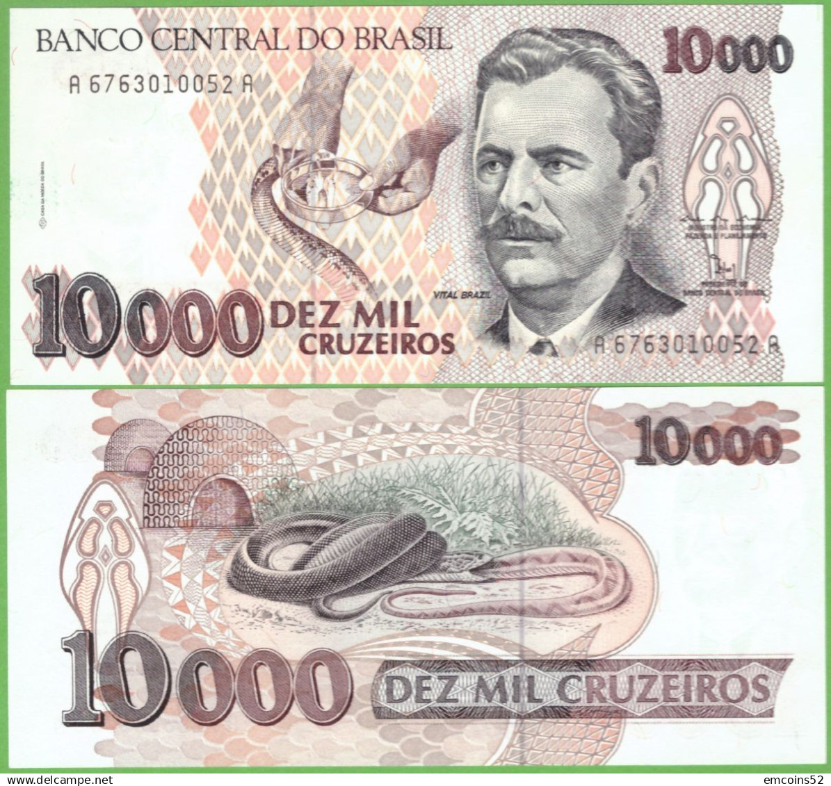 BRAZIL 10000 CRUZEIROS 1992 P-233b UNC - Brésil