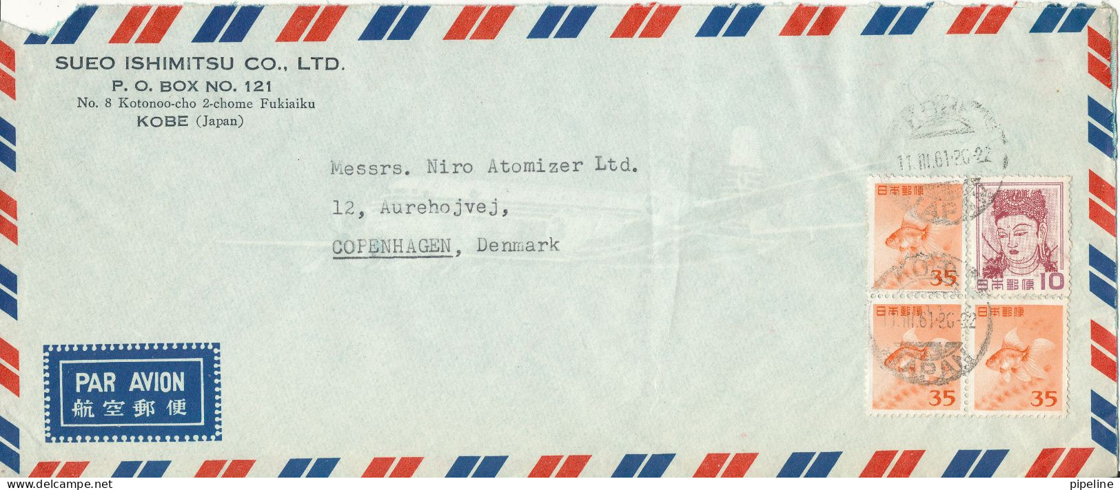 Japan Air Mail Cover Sent To Denmark 11-3-1961 - Airmail