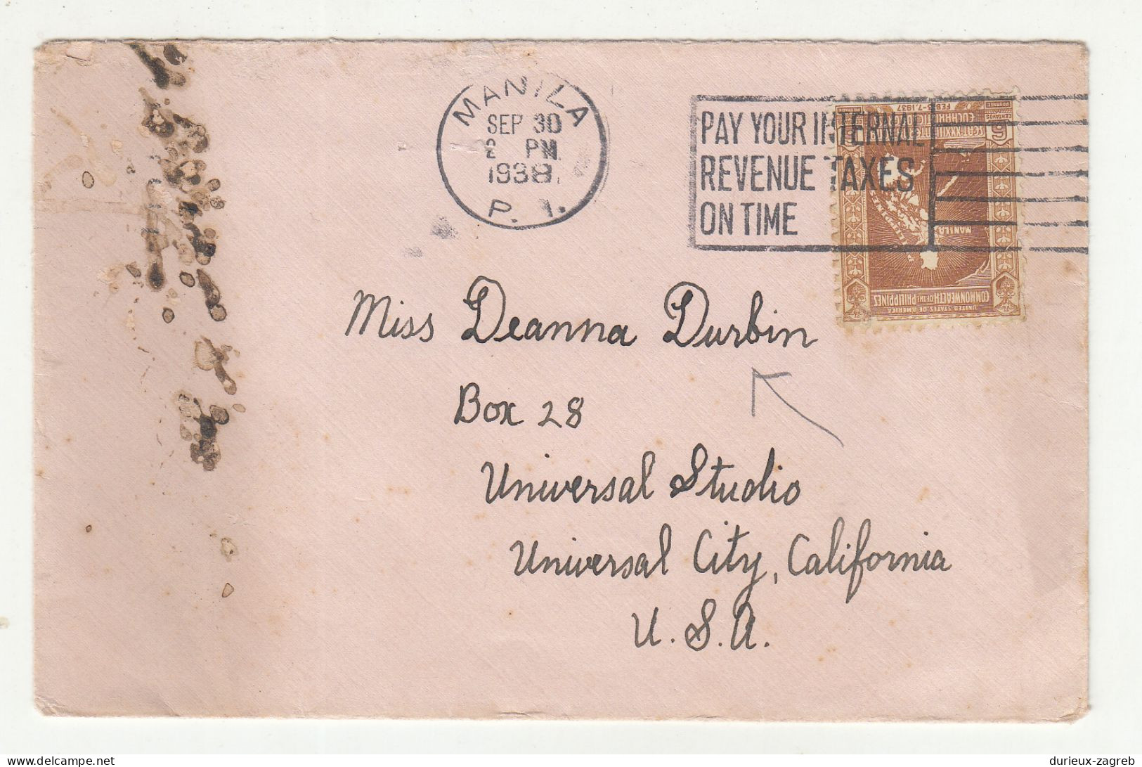 Philippines Letter Cover Posed 1938 To USA B231120 - Philippines