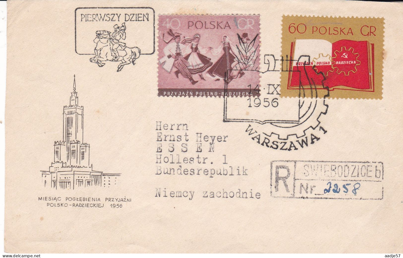 Poland Polska 1956 FDC Polish-Soviet Friendship, Folk Dance Dances Just The Front ! - Lettres & Documents