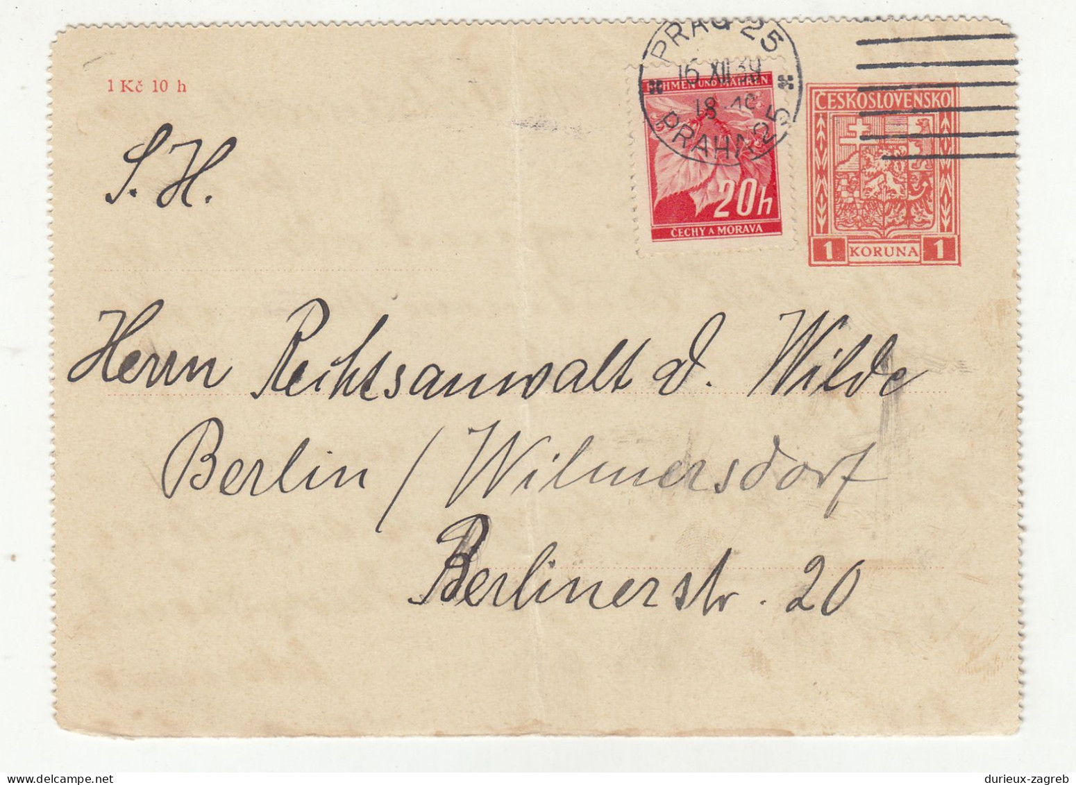 CUTOUT Of Czechoslovakian Postal Stationery Letter Card Uprated With B&M Stamp Posted 1939 B231120 - Other & Unclassified