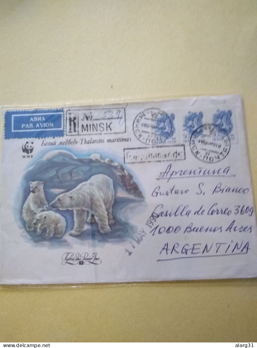 Ussr/argentina(2).wwf Illustr Cover.minsk.polar Bear Other 1990.elephant.e7 Reg Post Conmems 1 Or 2 Pieces. - Cartas & Documentos