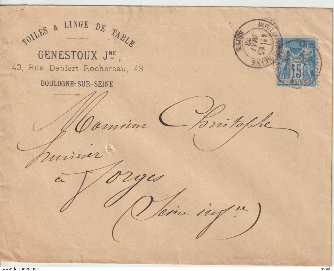 France Lettre 1883 De Boulogne Sur Seine Pour Forges (76) - 1877-1920: Semi Modern Period