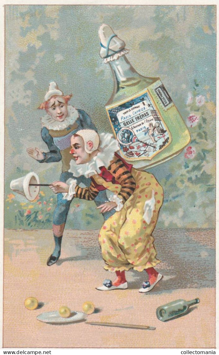 2 Chromo PARFUM Gellé Frères Cirque Acrobats  Pierrots Clowns Calendrier 1896 - Petit Format : 1901-20