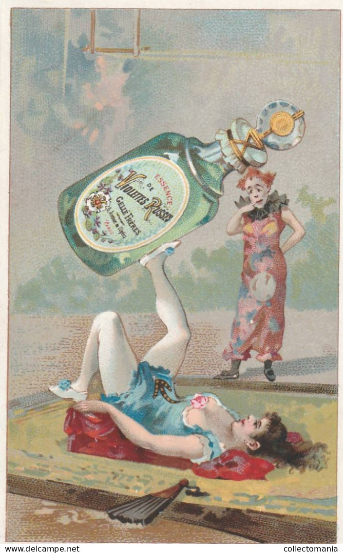 2 Chromo PARFUM Gellé Frères Cirque Acrobats  Pierrots Clowns Calendrier 1896 - Petit Format : 1901-20