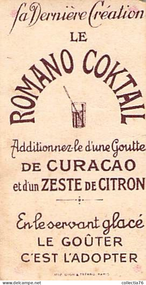 VIEUX PAPIERS PUBLICITES ALCOOLS ROMANO COCKTAIL CURACAO ZESTE CITRON 5 X 9 CM - Alcolici