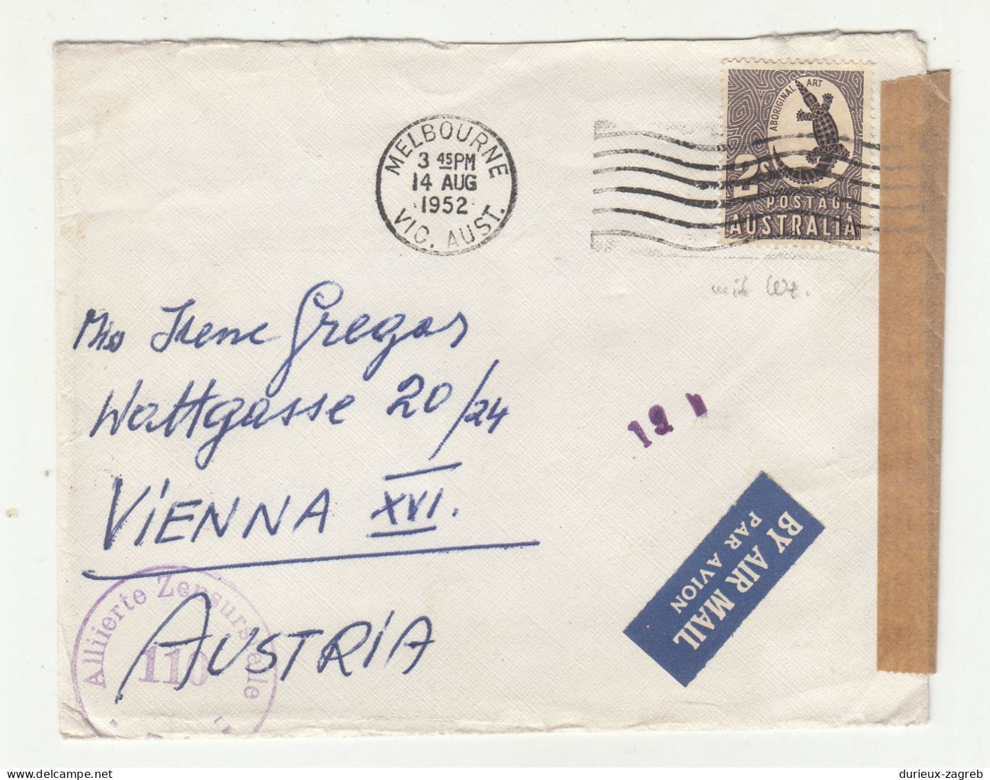 Australia Letter Cover Posted 1952 To Austria - Censored B231120 - Brieven En Documenten