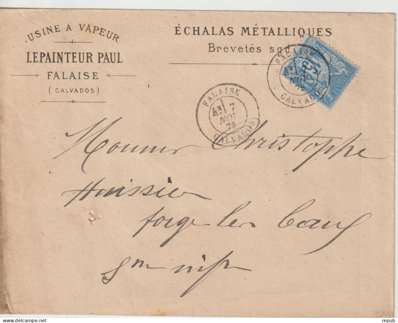 France Lettre 1878 De Falaise Pour Forges (76) Avec Ambulant Serquigny à Rouen Au Dos - 1877-1920: Semi-Moderne