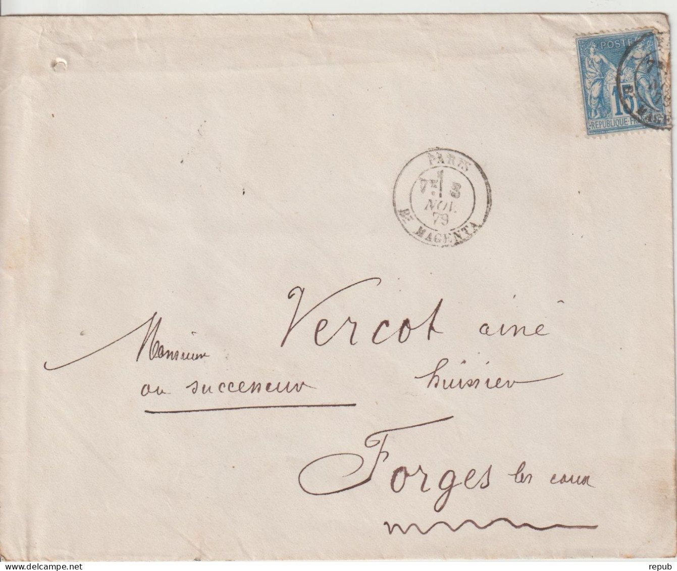 France Lettre 1879 De Paris Bd Magenta Pour Forges (76) - 1877-1920: Période Semi Moderne
