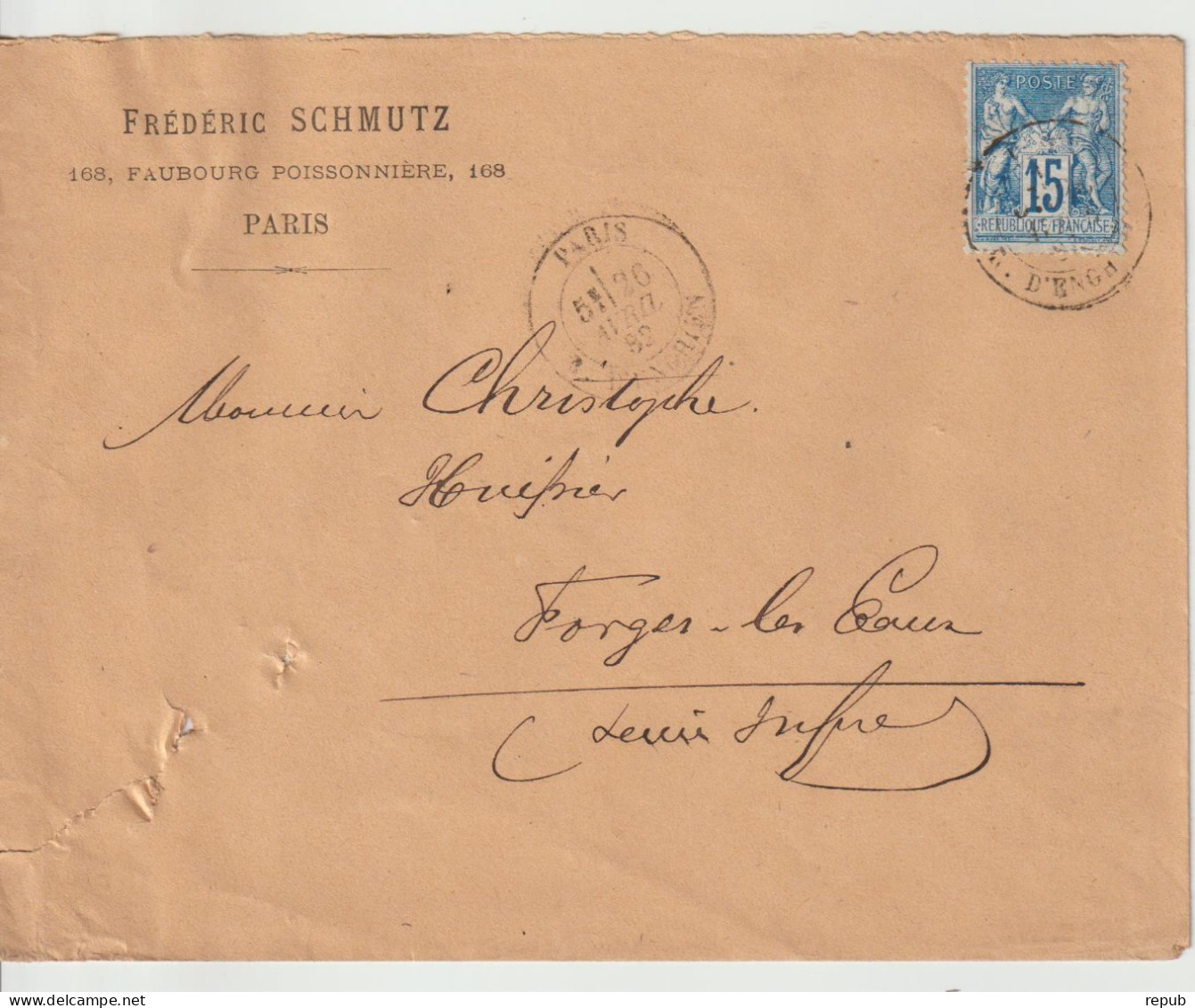 France Lettre 1882 De Paris R. D'Enghien Pour Forges (76) - 1877-1920: Semi-Moderne