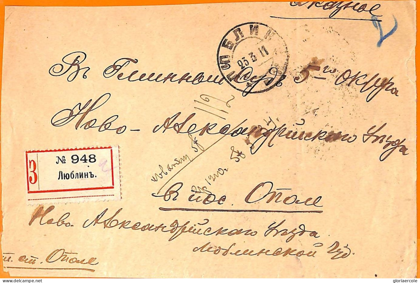 99529 - RUSSIA - Postal History -  REGISTERED COVER   1911 - Briefe U. Dokumente