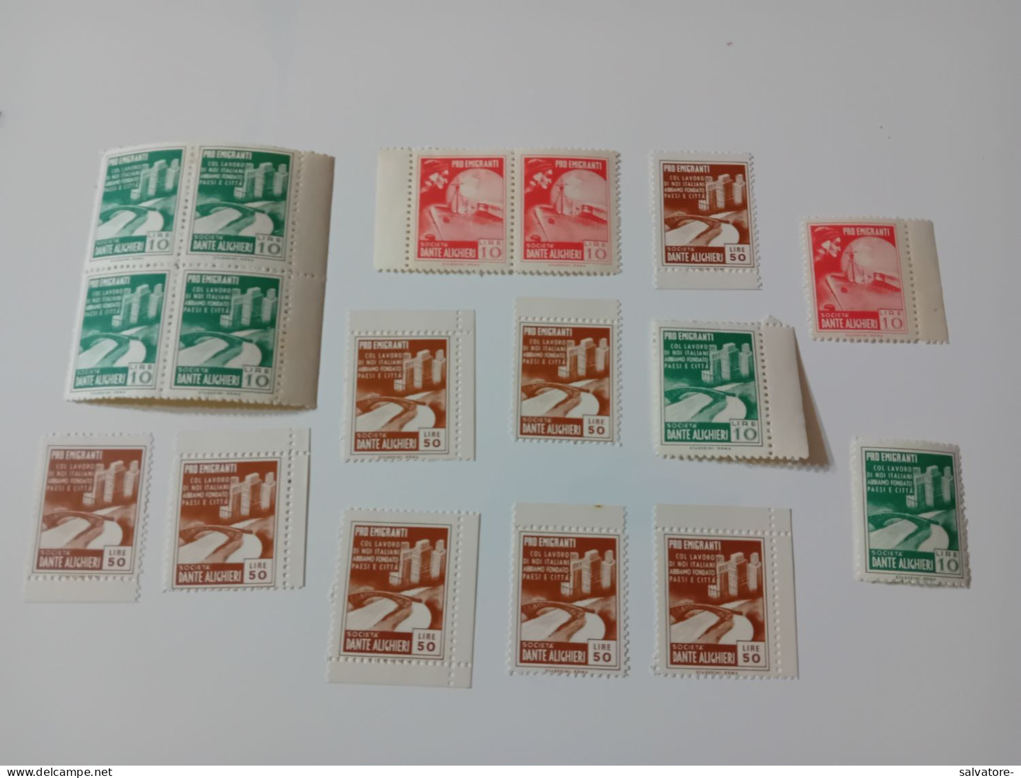 LOTTO MARCHE DA BOLLO PRO EMIGRANTI SOCIETA DANTE ALIGHIERI- NUOVI NON LINGUELLATI - Revenue Stamps