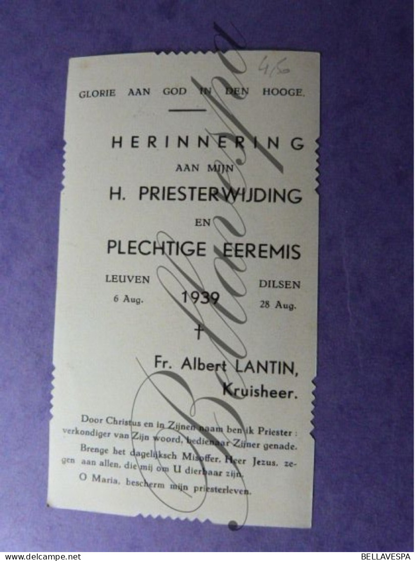 Priesterwijding Leuven Dilsen 1939 Fr. Albert LANTIN Kruisheer  Cp 228 Imprime Italy - Images Religieuses