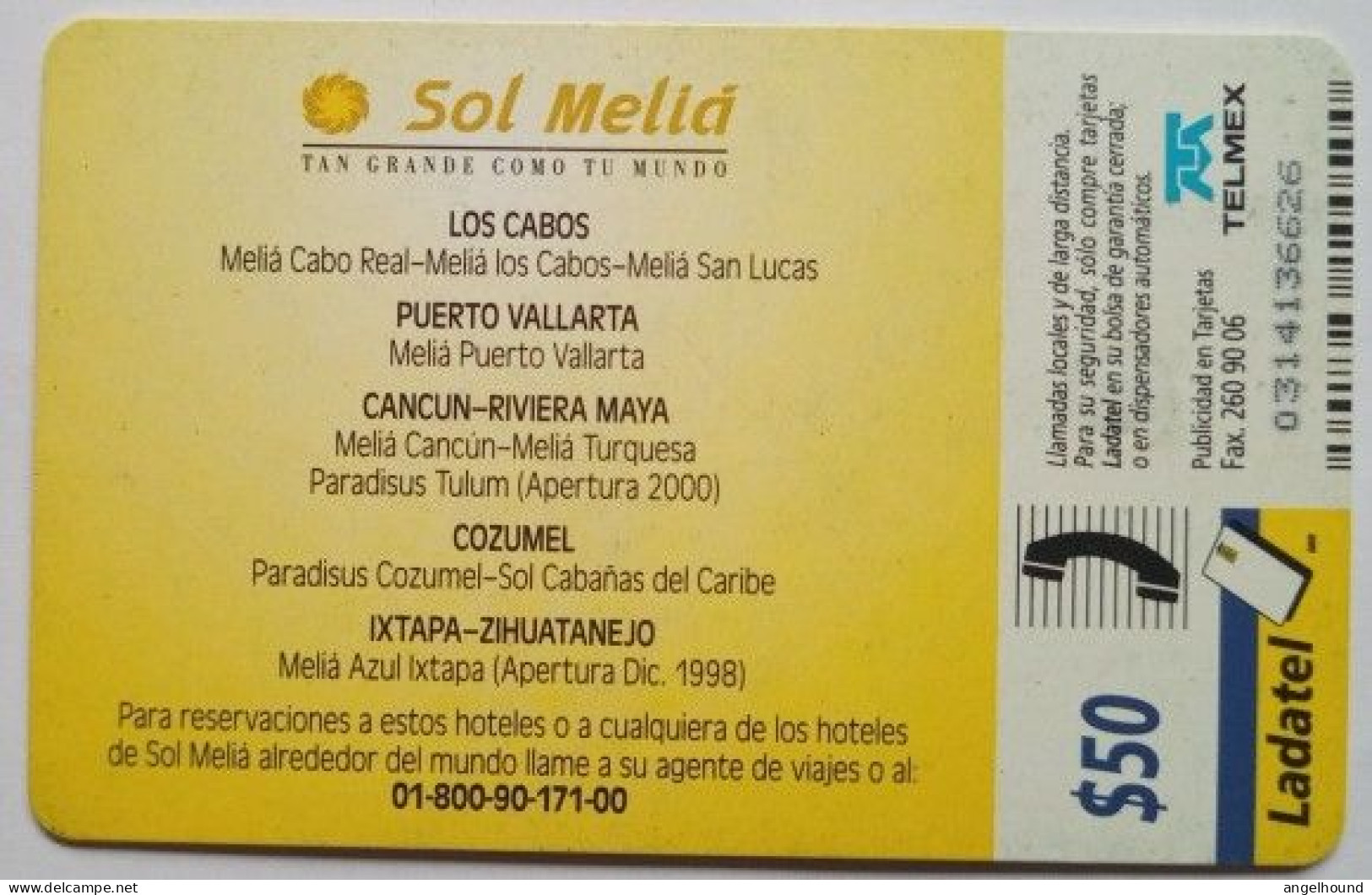 Mexico Ladatel $50 - Sol Melia - San Lucas - Mexique