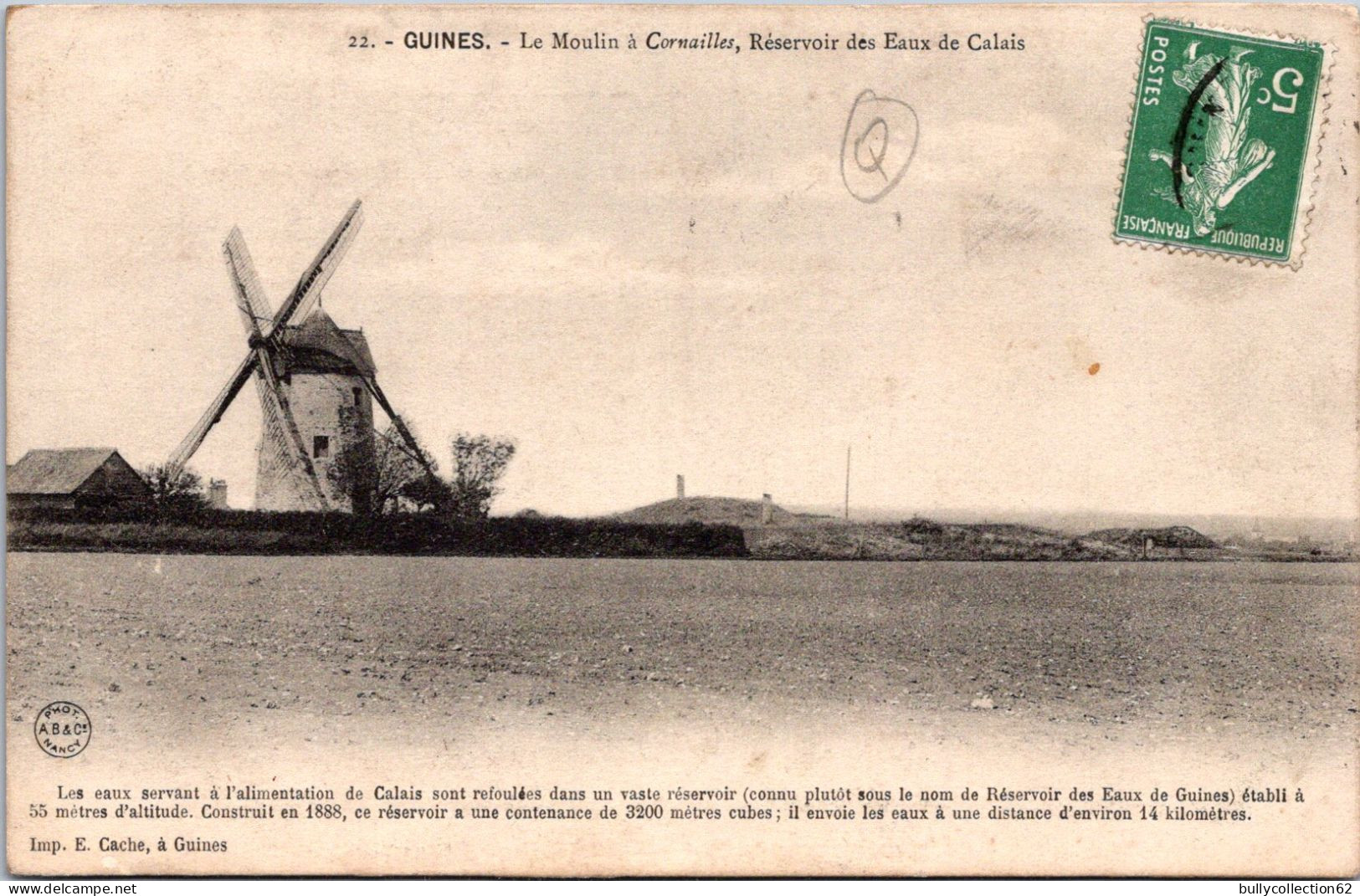 CPA  - SELECTION - GUINES  -  Le Moulin à Cornailles, Réservoir Des Eaux De Calais - Guines