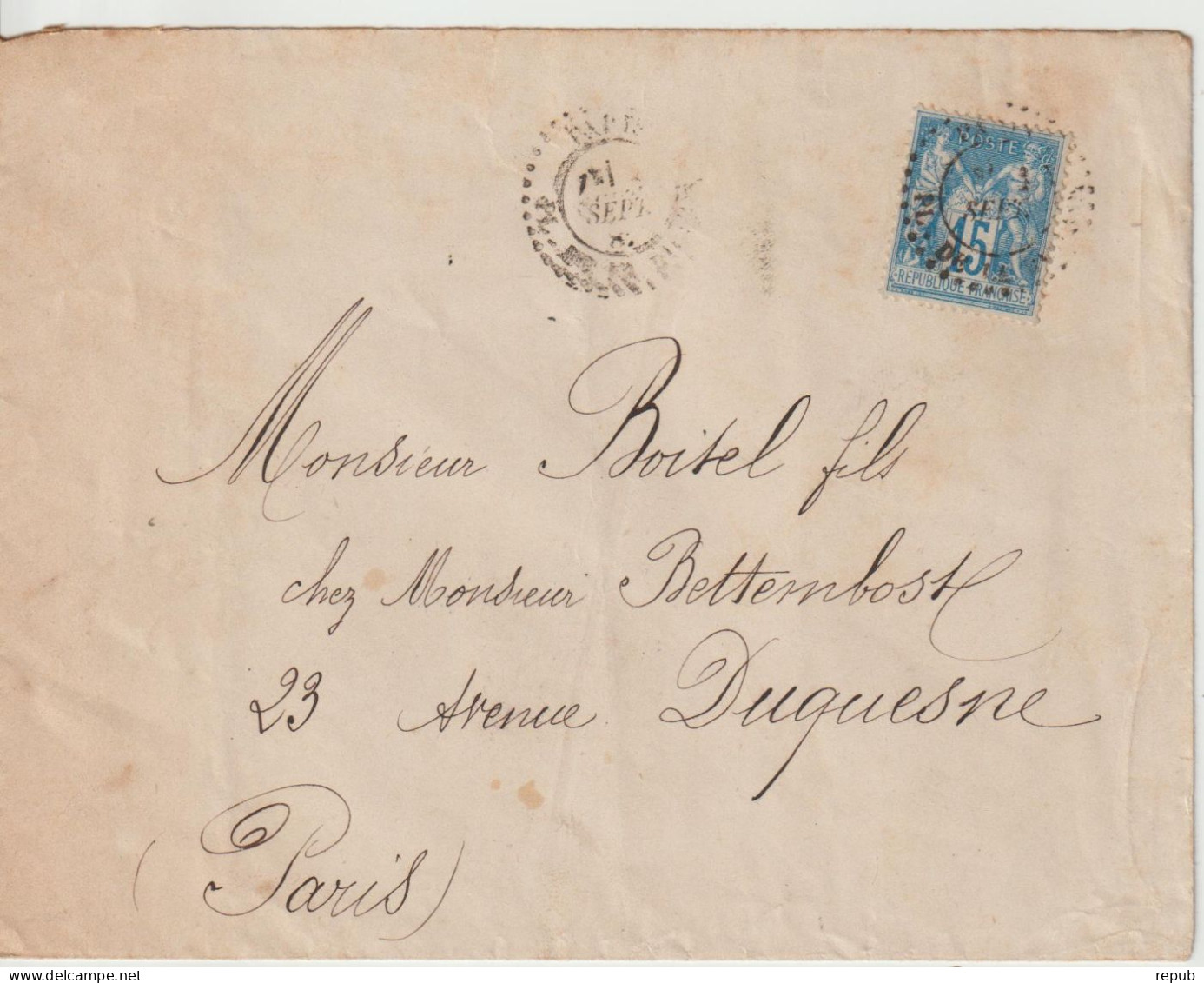 France Lettre 1882 De Paris Pl. De La Bourse Cachet D'essai Pour Paris - 1877-1920: Semi-Moderne