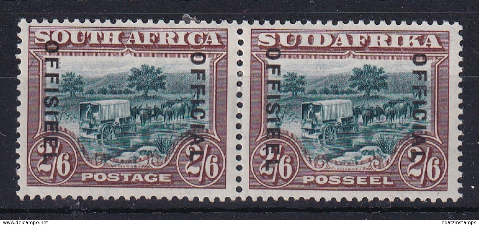 South Africa: 1929/31   Official - Ox-wagon   SG O11?    2/6d  [flat Top 'C' In 'Official']  MH Pair - Oficiales