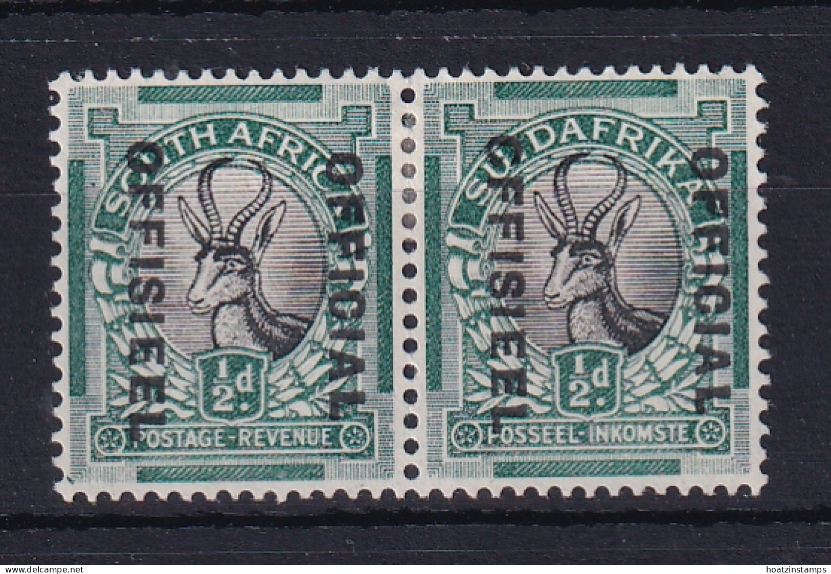 South Africa: 1930/47   Official - Springbok   SG O12?    ½d  ['G' For 'O' In 'Offisieel'  MH Pair - Officials