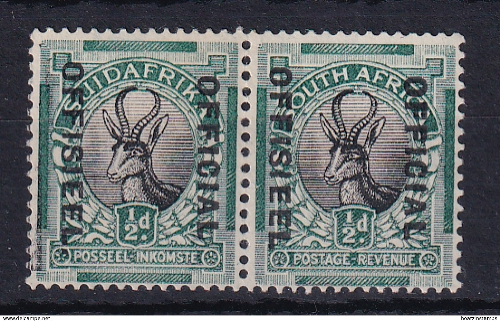 South Africa: 1930/47   Official - Springbok   SG O12b    ½d  [stop After 'Offisieel']  MH Pair - Oficiales