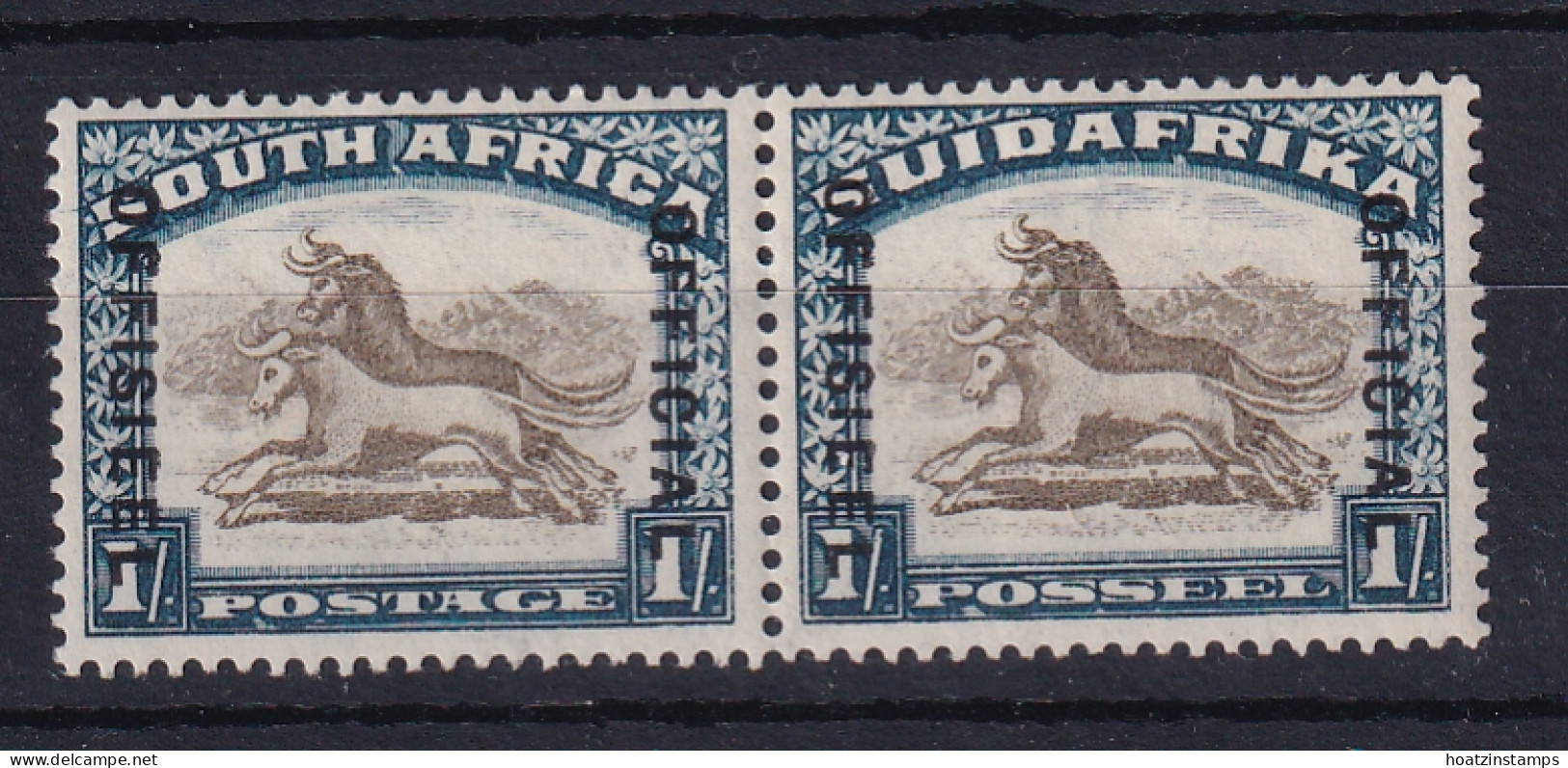 South Africa: 1930/47   Official - Wildebeest   SG O17b    1/-   [Wmk Inverted]  MH Pair - Officials