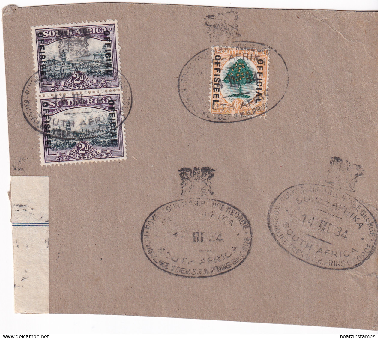 South Africa: 1930/47   Official - Union Buildings   SG O14    2d  Slate-grey & Lilac [Royal Tour Cachet] Used On Piece - Dienstmarken