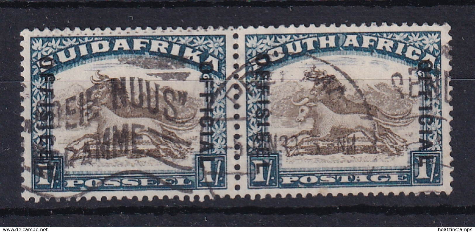 South Africa: 1930/47   Official - Wildebeest   SG O17b    1/-   [Wmk Inverted]  Used Pair - Servizio